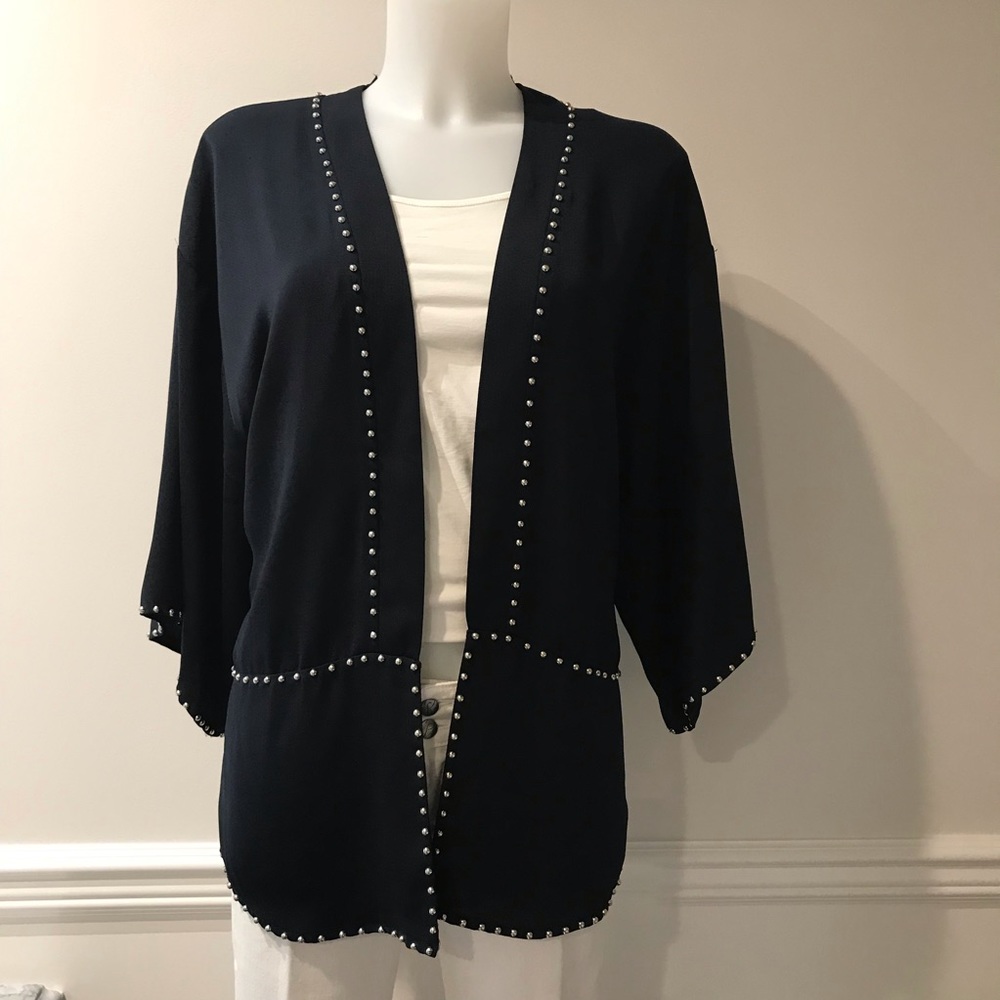 H&M navy silver bullet 3/4 sleeve kimono jacket.